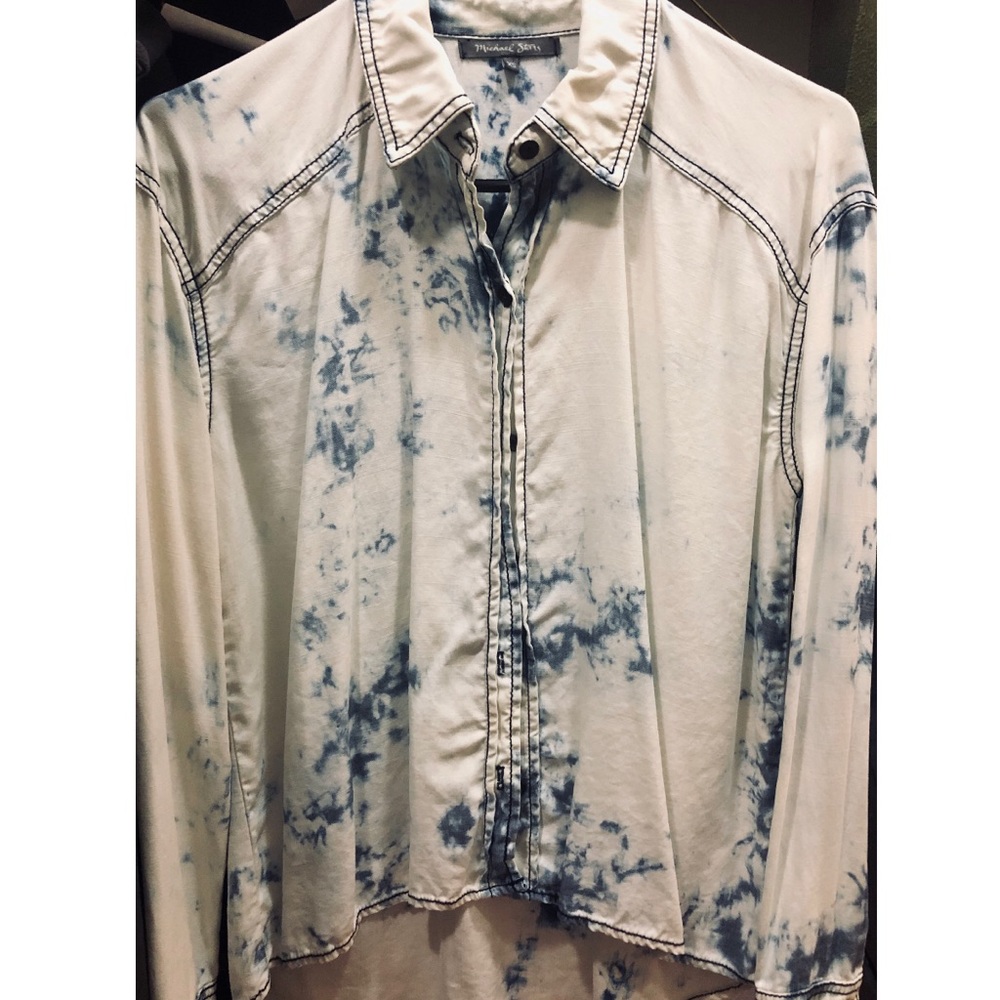 Michael Stars blue tie dye button up
